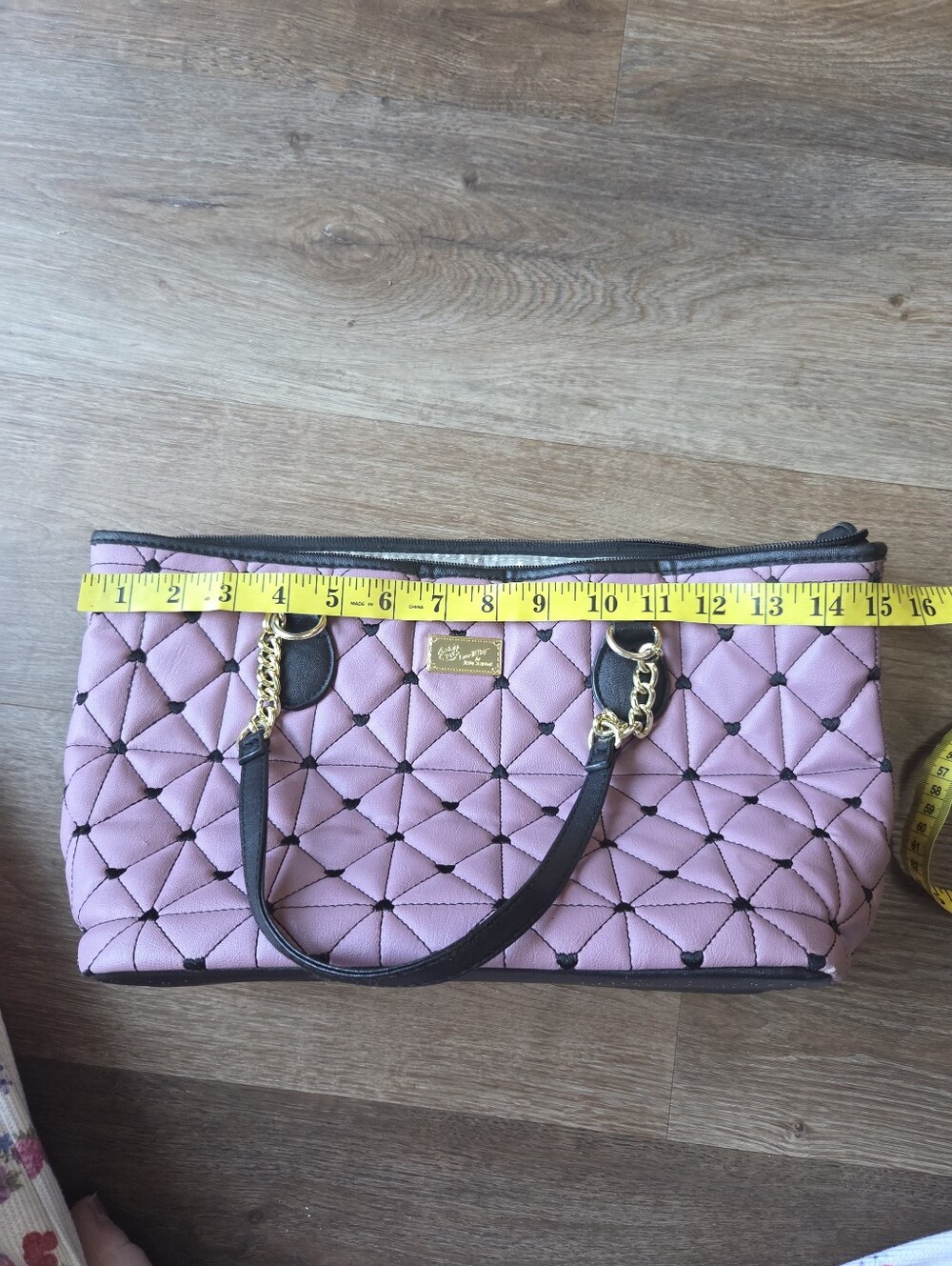 Luv Betsey by Betsey Johnson Black and Purple Quilted Tote Bag Purse - Picture 10 of 14